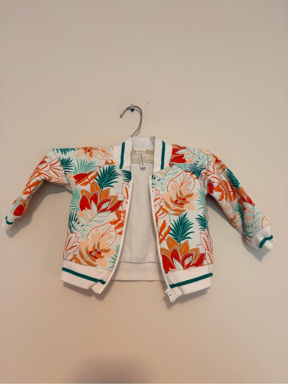 Janie And Jack Floral Zip Up Varsity Style Jacket Size 6 To 12 Months